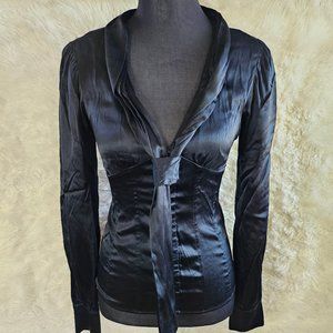 Marciano Women's Black Silk Blend V-Neck Hook Up Tie Shirt Size XS